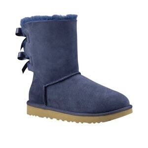 Women’s Size 8 UGG Bailey Bow Tall Boots Navy Blue Sheepskin Fur Lined New